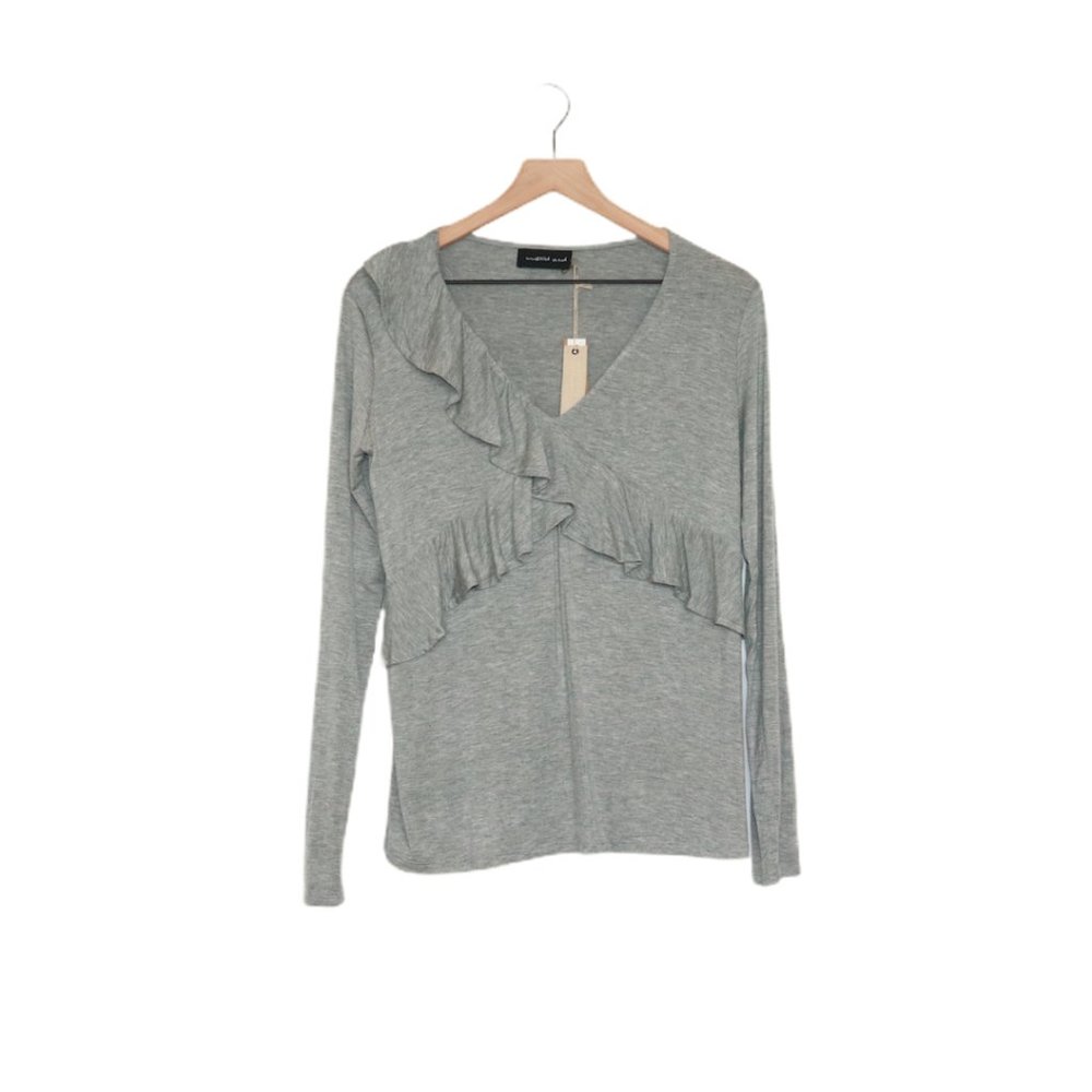 Mustard Seed Ruffle Gray Long Sleeve Top
